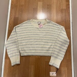 Sincerely Jules Cropped Sweater – Light Blue Stripes – Size L